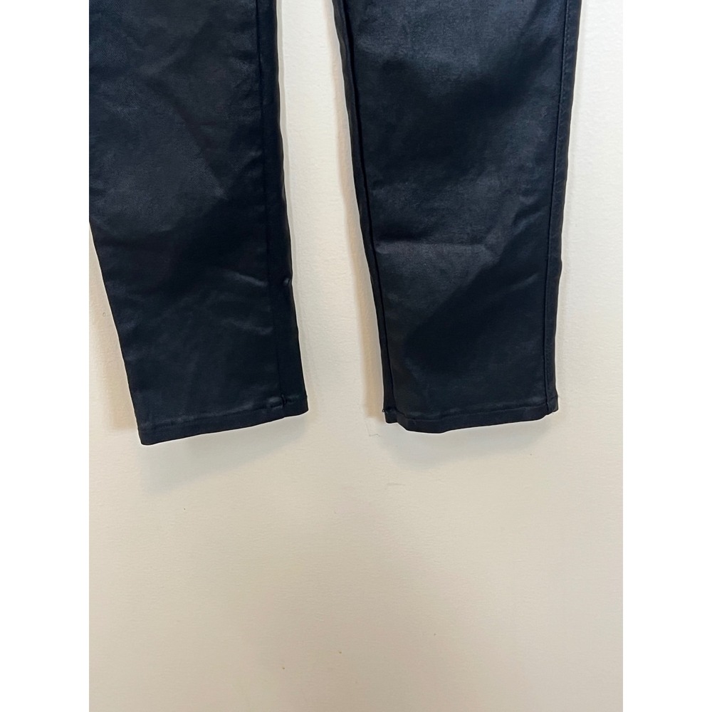 Black Coated Faux Leather High Rise Skinny Pants Double Button Stretch L - Picture 7 of 12